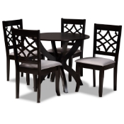 Baxton Studio Sandra Modern and Contemporary Grey Fabric Upholstered and Dark Brown Finished Wood 5-Piece Dining Set